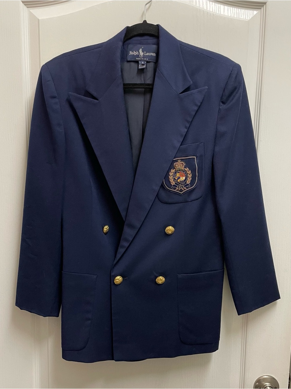 Women’s Ralph Lauren Navy Double-Breasted Crest Blazer with Gold Buttons